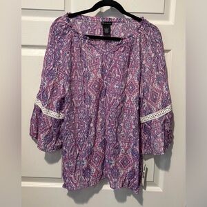New Directions Purple and White Patterned Blouse